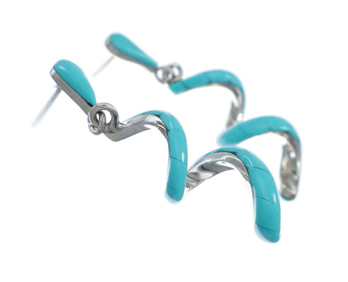 Swirl Sterling Silver Turquoise Inlay Post Dangle Earrings SN20465